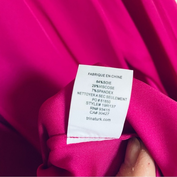 Trina Turk Fuchsia Pink Silk blend Career Coquette long sleeve Blouse Small - Picture 6 of 8